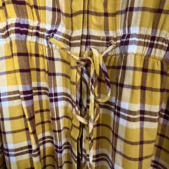 Lane Bryant Women's Top Size 18/20 Plaid Mustard Color Drawstring Waist Collared - Picture 4 of 12